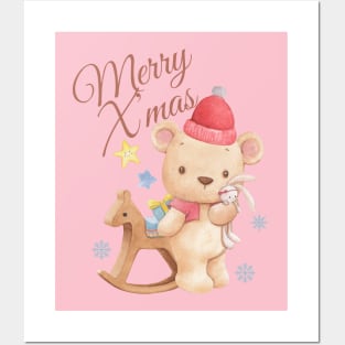 Merry X’mas, cute Christmas bear. Posters and Art